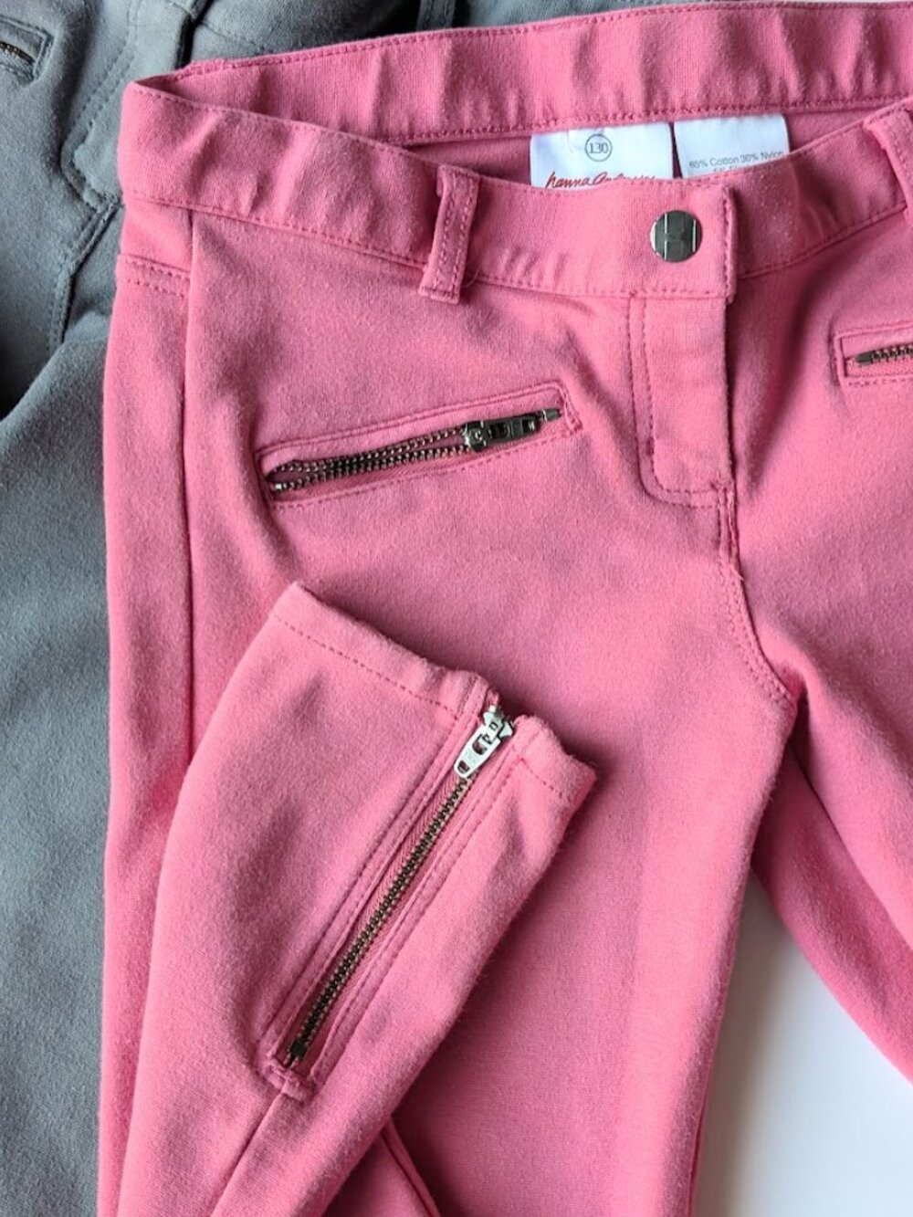 2 Hanna Andersson Girls Stretch "Zippy Knit Skinnies" Skinny Pants w/Zipper 130